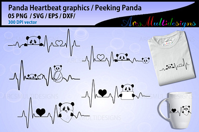 panda heart beat graphics clipart graphics heartbeat illustration instant download panda panda bear panda face panda heartbeat panda logo panda outline panda silhouette panda with board peeking panda print