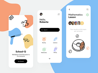 Online School-Q App app course education homework icons learning app lessons literature minimal mobile online reading school semester student sunday teaching ui writing