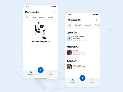 User's Requests admin admin portal branding christian design empty state fab figma illustration lyrics requests songs songslyrics ui ux