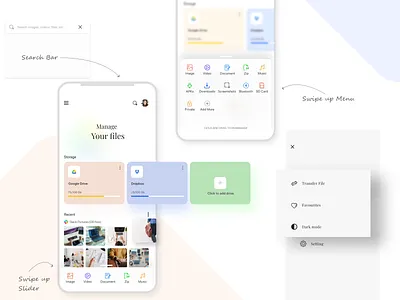 Manage Files UI Design app design app designer appdesign clean cleanui design managefiles product design swipeup task ui ux xd