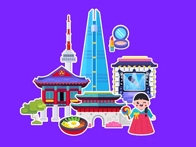 Word Travel Game: Seoul country illustrator seoul town vector world