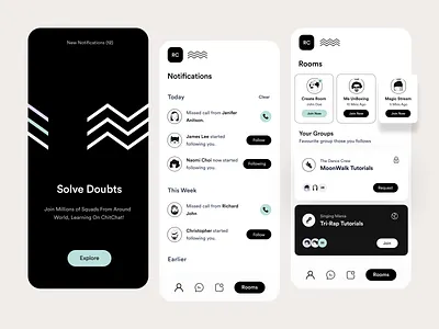 Social App UI app app design black black white chat chat application clean ui download ios app menu notification onboarding ui social splash ui ui ux ui design uiux user experience user interface