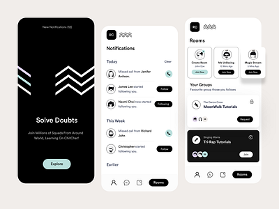 Social App UI app app design black black white chat chat application clean ui download ios app menu notification onboarding ui social splash ui ui ux ui design uiux user experience user interface