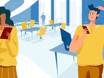 Yellow Sweater character explainer female flat illustration male yellow