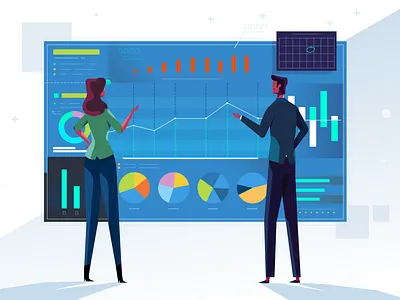 Analytics characters explainer female illustration male