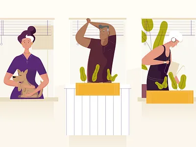Senior Living characters explainer flat illustration senior styleframe yellows