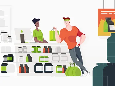 Time for Gym character diet explainer fit flat green gym illustration