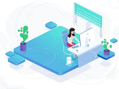 Isometric Office character explainer flat illustration