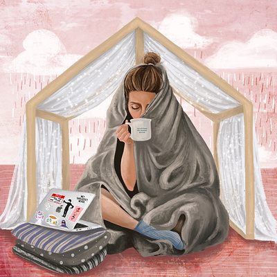 WFH art coffee comfy digital painting digitalart editorial home illustration illustration art illustrator laptop pandemic quarantine stayhome staysafe wfh whimsical work from home