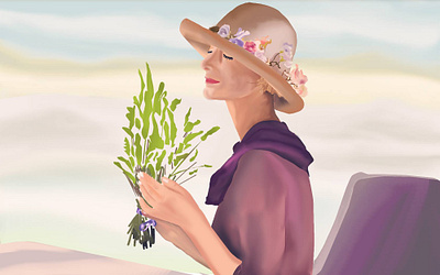 Digital Painting : Woman smelling flowers art beach branding design flat flowers graphic design illustration illustrator minimal photoshop summer woman