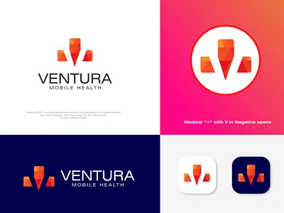 V Nagative space with Medical + Icon brand branding clean creative design flat icon illustration logo minimal