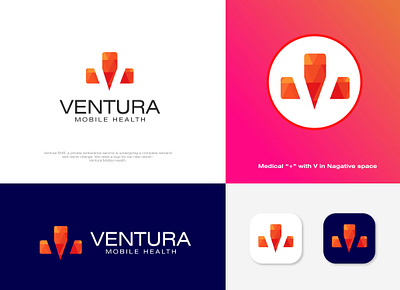 V Nagative space with Medical + Icon brand branding clean creative design flat icon illustration logo minimal