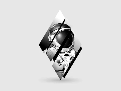 Sliced Astronaut art astronaut character cosmonaut cosmos icon illustration monochrome slice space stars vector