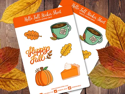 Hello Fall Sticker Sheets autumn coffee fall fall leaves hand lettering happy fall hello fall illustration pumpkin pumpkin pie sticker sheet stickers waterproof stickers