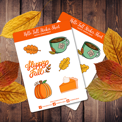 Hello Fall Sticker Sheets autumn coffee fall fall leaves hand lettering happy fall hello fall illustration pumpkin pumpkin pie sticker sheet stickers waterproof stickers