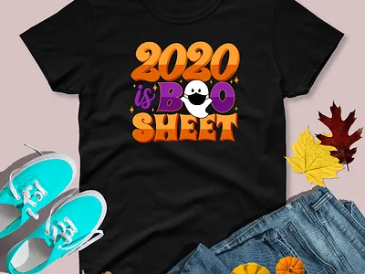2020 is Boo Sheet T-shirt and Sticker 2020 2020 is boo sheet apparel ghost halloween hand drawn type hand lettering happy halloween i love halloween i love halloween illustration laptop decal mask sticker sticker shop tshirt water bottle decal
