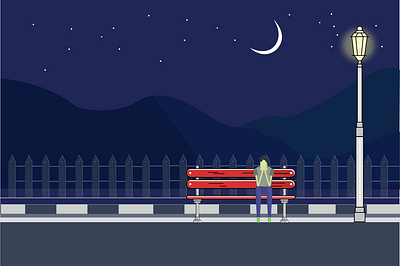 Sad Boy alone sitting on the Bench art bench branding flat graphic design illustrator minimal moon sad boy sitting ui vector