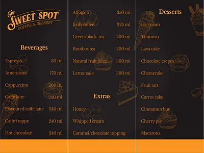 "The sweet spot" menu design branding coffeeshop digital graphicdesign illustrator marketing menu menu design yellow