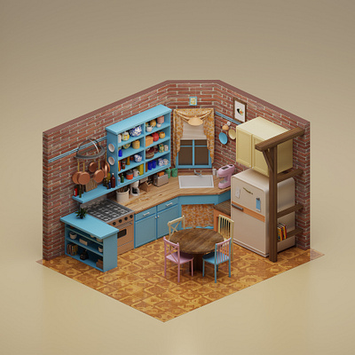 Monica's kitchen 3d blender blender3d friends illustration isometric kitchen low poly lowpoly