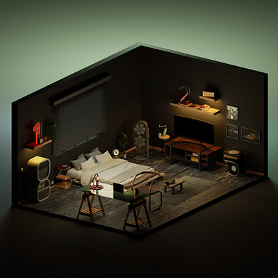 House of numbers 3d blender blender3d cycles illustration isometric low poly render room