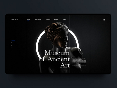 Ancient Art Museum Landing Page 3d ancient animation backlight black dark design interaction landing page motion museum museum of art sculpture statue ui ux venus vietnam