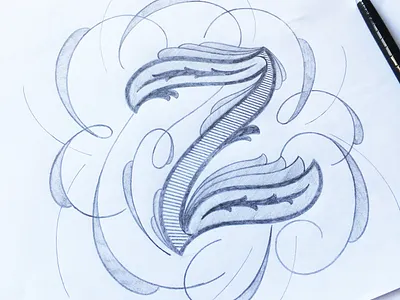 Z flourishes lettering sketch