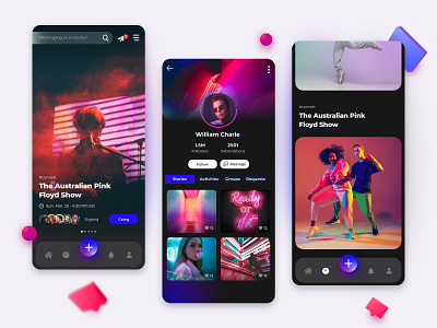 LifeStyle Social Network colorful dark mode dark theme lifestyle neon colors profile social media design social network social networking app young life