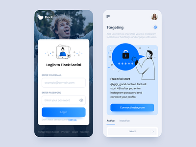 Flock Social - Mobile App 1 app business clean dashboad dashboard ui design gradient illustration socialmedia