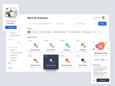 Work for everyone dashboad find job freelance job jobsite resume ui ux webapp