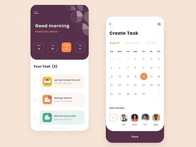Task App app calendar clean create dashboad design event orange pattern schedule task ui