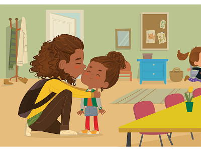 The Goodbye Kiss children foxyimage illustraion illustration kids mother and child parenting school vector