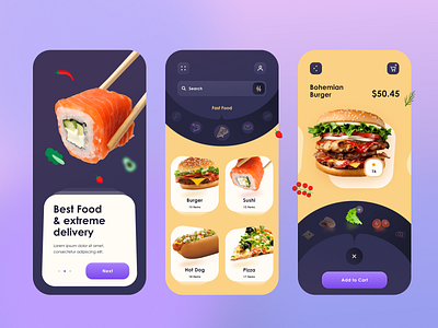 Food Service App android burger creative delivery delivery app desert food fast food food food app food delivery app food parcel illustraion ios ios app landing page minimal pizza ui design user interface ux design