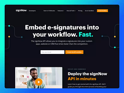 signNow API landing page api clean dark dark mode dark theme dark ui design e sign e signature landing landing page minimal ui ui design web web design