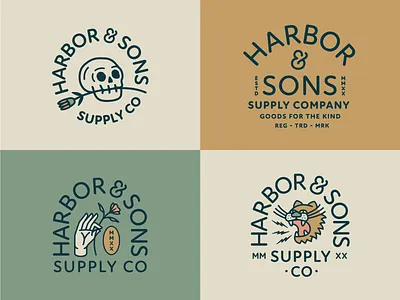 Harbor & Sons Supply Co Pt. X animal badge branding company design flower hand icon illustration logo patch plant rose seal skull stamp supply tiger typography vector