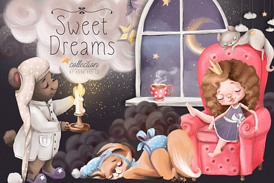 Sweet Dreams Collection animals bears bunnies clipart collection cute design design elements dream dreams foxes girl girls graphic graphic design graphics pattern patterns poster vector