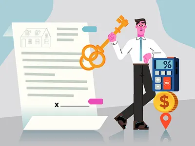 Realtor assistance buying calculator character design coin contract design flat graphic house illustration houses illustration ilustracion key realtor flyer realtors sale sales shopping vector