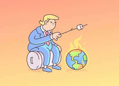 Watching the world burn fire illustraion marshmallow politics trump