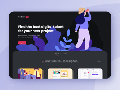 Foliohunt web : find clients and talents agency concept creative design dribbble explore freelance home hunt illustration mobile plants platform portfolio project search shot ui web website