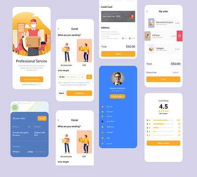 Curier Service Mobile App box boxes creative delivery service interface location minimal mobile app orders product sending shipping simple truck ui uiux