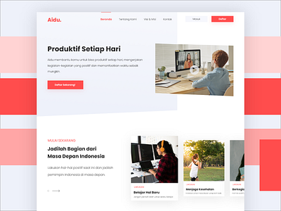 Aidu Landing Page button card design ui ux web design