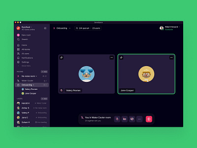 Room view – Samespace app product product design product ui room room view rooms saas screensharing startup ui video video call video conference video conferencing voice app voice call voice chat walkie talkie web app zoom
