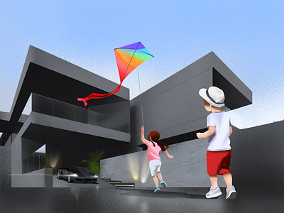 Childhood Brightness Illustration architecture child childhood children contrast design design studio digital art digital illustration digital painting graphic design house illustration illustration art illustrations illustrator kids kite modern architecture people