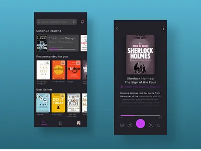 Audio Book Mobile App app app design audio book books dark theme dark ui design mobile mobile ui player ui ui uidesign uiux ux