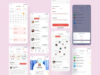 Maid App All Screens appdesign appprofile calendarapp filters hybridapp iosdesign maidapp maidfinding maidprofile maidservices mapfinding mobileapp mobileappdesign mobiledesign productdesign productidea uidesign uxdesign visualdesign