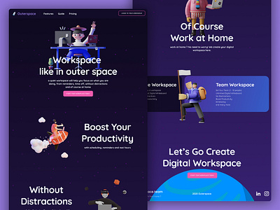 Outerspace Workflow Trackers - Website Design Exploration 3d dailyuichallenge design home design homepage landing landing design landing page design landingpage productivity app saly ui uidesign uiux uiuxdesign web website website builder website concept website design