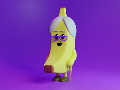 🍌 Grandma Banana 3d 3d character 3d fruit 3d illustration banana bananas character clean fruit glasses grainy grandma grandmother grandpa illustration old man old person purple yellow