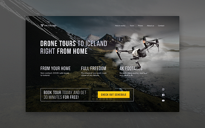 Drone tours | Homepage concept concept daily 100 challenge daily ui dailyui design drone drone tours figma first screen iceland quadrocopter tour tourism traveling ui uidesign web website