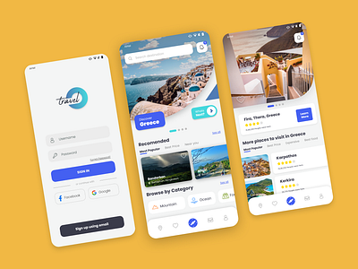 Travel O - Travel app ui design app blue branding debut interface location login ui navbar ocean travel travel agency travel agent travel app traveler traveling ui ux uiux user interface userinterface yellow