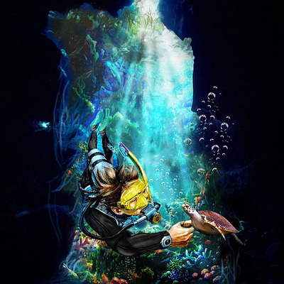 band merch black metal death metal digital painting digitalart metal metal music scuba diver skeleton tiger