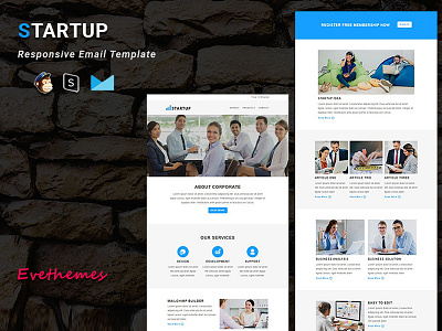 Startup - Responsive Email Template business campaign corporate events freelance hire html lead mailchimp marketing newsletter